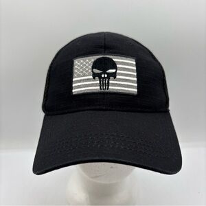 Highland Tactical American Flag/Punisher Skull Black Soft Mesh Fitted Hat OSFM